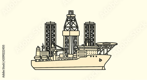 Canvas Print Offshore oil drilling ship with industrial derricks
