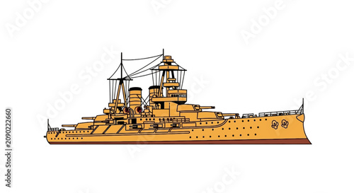 Konstfotografi Vintage military battleship with heavy artillery turrets
