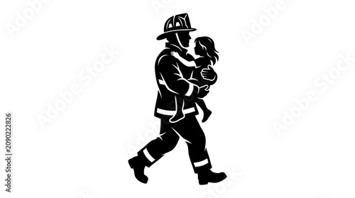 Photos Firefighter Carrying Child Silhouette Rescue Service Heroism Safety Concept