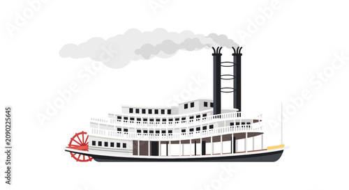 Bild auf Leinwand Vintage paddle steamer riverboat with smoke