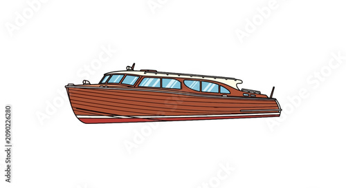 Obraz na plátně Classic mahogany wooden motorboat with sleek vintage design