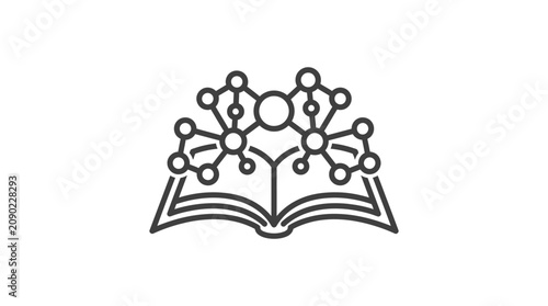 Cuadro en lienzo Modern Minimalist Black and White of an Open Book with Neural Network Brain Conc