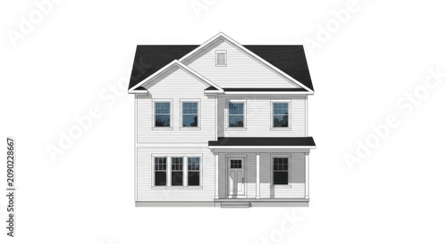 Modern two-story white house with black roof