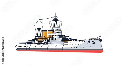 Quadro su tela Massive steel battleship equipped with heavy turrets and masts