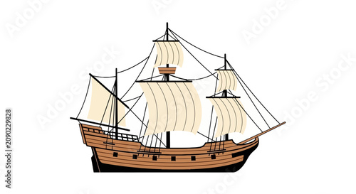 Tableau sur toile Classic wooden galleon sailing ship with multiple masts
