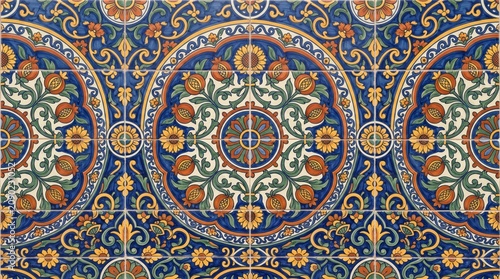 Mexico pattern floral ceramic mosaic mural with talavera geometric seamless ornament colorful sombrero heritage