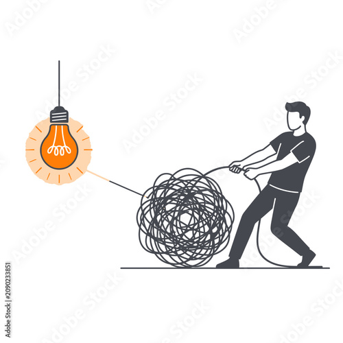 Creative Problem Solving Concept Vector Illustration Man Untangling Complexity to Innovation Flexible Layout Design Space
