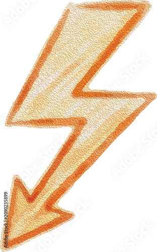 Colored Pencil Lightning Bolt Clipart, Hand Drawn Crayon Energy Symbol Isolated on Transparent Background