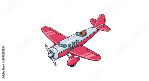 Obraz na plátně Classic red and silver propeller monoplane in perspective view