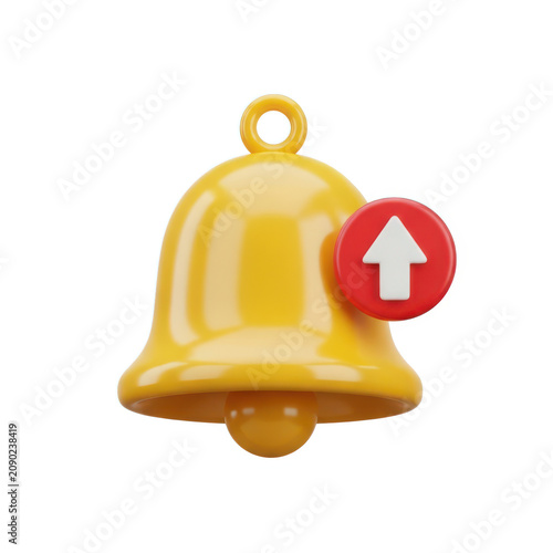 A shiny yellow bell with a notification indicator on a white background.