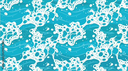 Photography Refreshing blue water waves and white sea foam seamless pattern