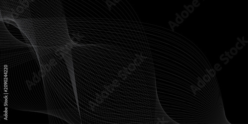 Konstfotografi Abstract black background with silver wave lines