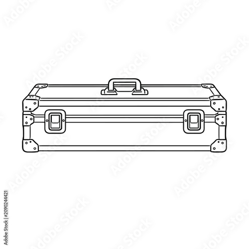 Empty aluminum flight case with handle and latches.