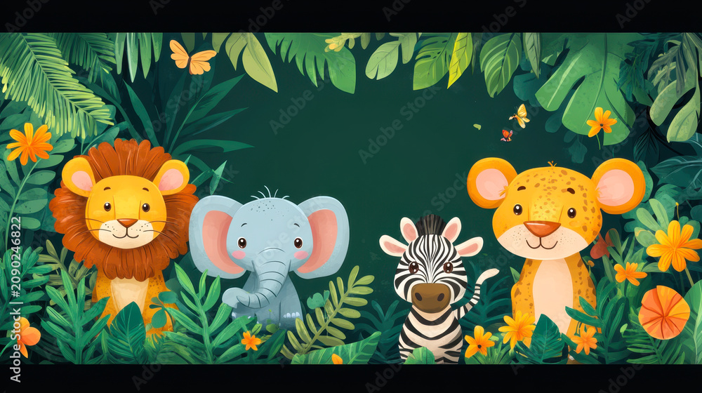 Naklejka premium wild animals in the jungle scene