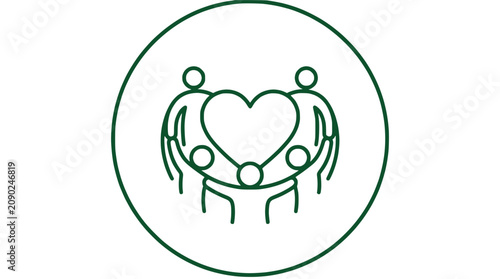 Community Love Icon - People Holding Hands Around a Heart Symbol