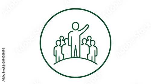 Bild auf Leinwand Leadership icon: leader with raised hand guiding a group of people, simple line