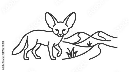 Bild auf Leinwand Corporate Minimalist Black and White Line Drawing of a Fennec Fox in Motion with