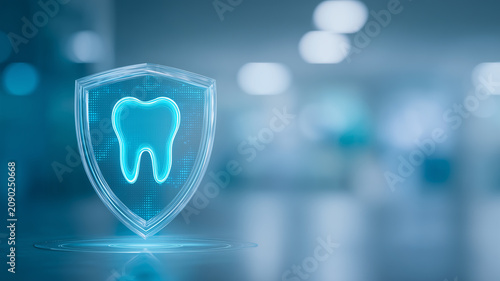 Tooth inside a protective shield in a dental clinic, representing oral health security, preventive care, and modern dentistry protection.

