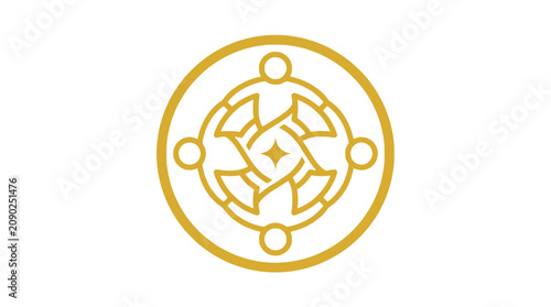 Canvas-taulu Golden circular emblem with stylized figures in interconnected unity and teamwor
