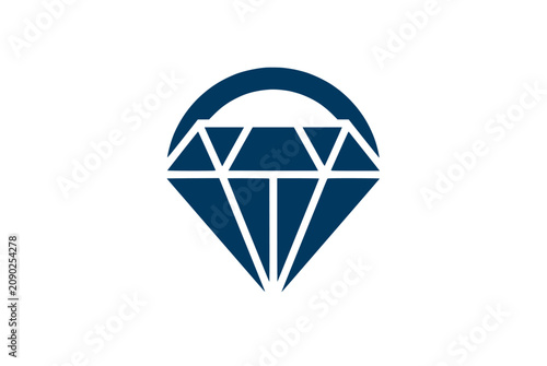 Fotografía Blue diamond icon in a semicircle on white background