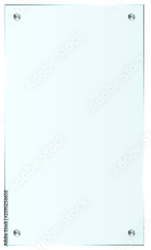 Fotografía Empty glass sign board or frame with silver standoffs isolated on transparent ba