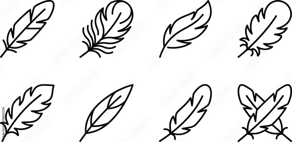 Fototapeta premium Minimalist Bird Feather Icon Set with Elegant Plume Symbols for Softness and Creative Literature Designs