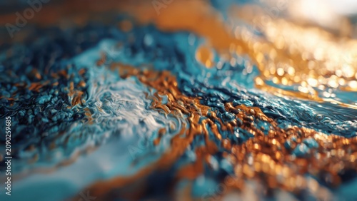 Close up of flowing water texture with golden sunlight.