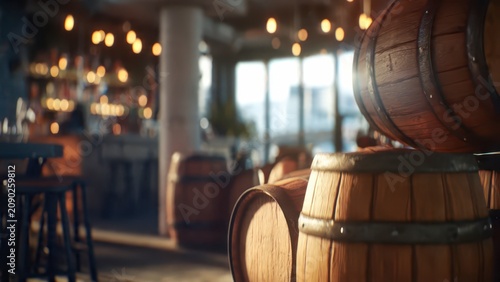 Rustic Barrel Interior with Warm Ambient Lighting.