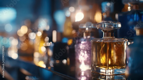 Luxury Perfume Bottle on Bar Counter at Night.