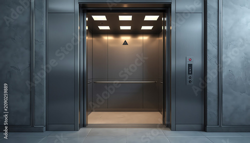 Modern elevator with open doors