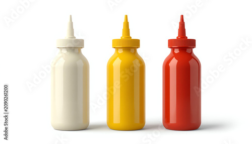 Sauce bottles - Mayonnaise Ketchup Mustard Ketchup squeeze bottle on white background - 3d rendering