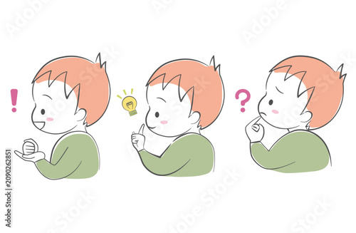 Tableau sur toile 小さい男の子の横顔3種類　ひらめき・アイデア・疑問