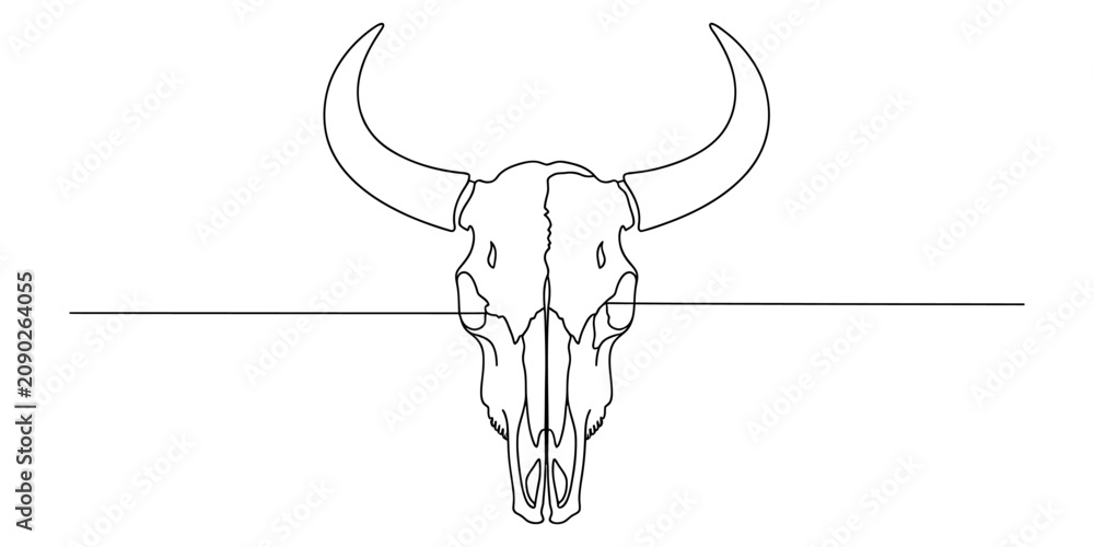 Obraz premium Minimalist line drawing of a bull skull with horns for western and rustic design projects