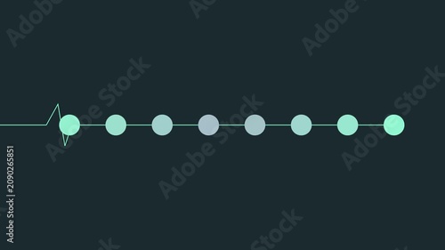 Minimalist loading animation with pulsing progress dots and heartbeat line 4k