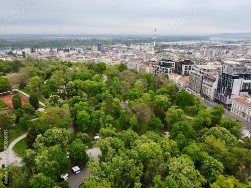 Aerial Views of Belgrade Cityscape, Belgrade Fortress and the Sava River in Serbia