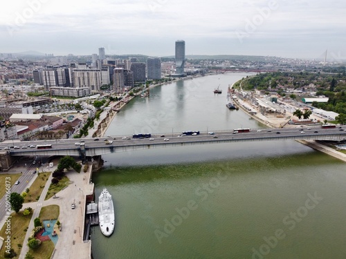 Aerial Views of Belgrade Cityscape, Belgrade Fortress and the Sava River in Serbia