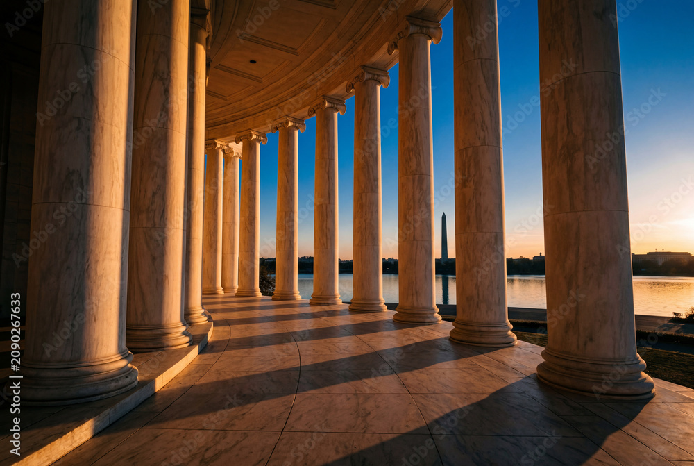 Fototapeta premium Jefferson memorial colonnade and columns at sunset
