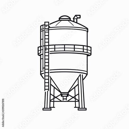 Industrial storage silo with external ladder and support legs.