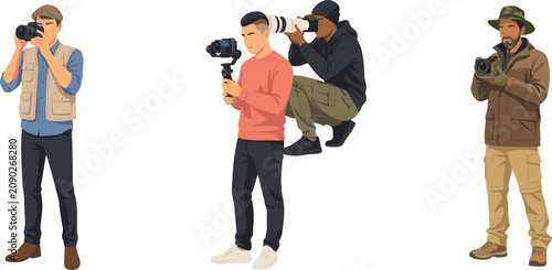 Tableau sur toile Male Photographers and Videographers Vector Character Set Featuring Professional