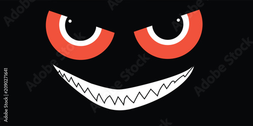 Canvastavla Sinister grinning face with sharp teeth illustration.