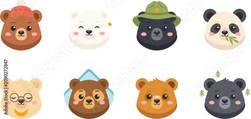 Foto Cute Cartoon Bear Avatar Icon Set Featuring Grizzly Polar Bear Panda Black Bear