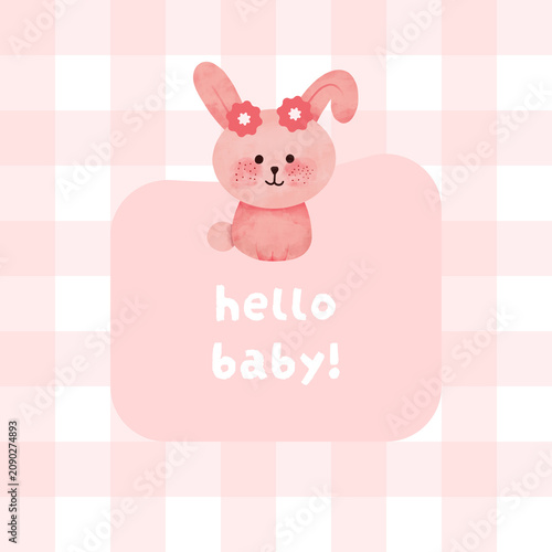 Newborn Baby Greeting Card - Pink Rabbit