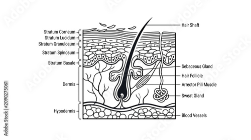 Foto Human Skin Anatomy Cross-Section Diagram with Labels - Dermis, Epidermis, Hypode