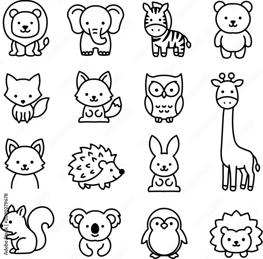 Fototapeta premium Cute Animal Icon Collection Vector Set