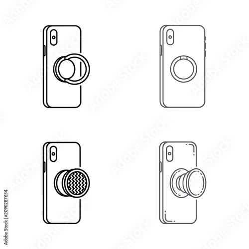 Smartphone Accessory Set: Pop Socket Grips and Ring Holder Icons