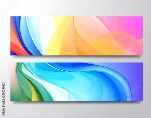 A colorful abstract artwork featuring two vibrant rectangular panels with swirling patterns