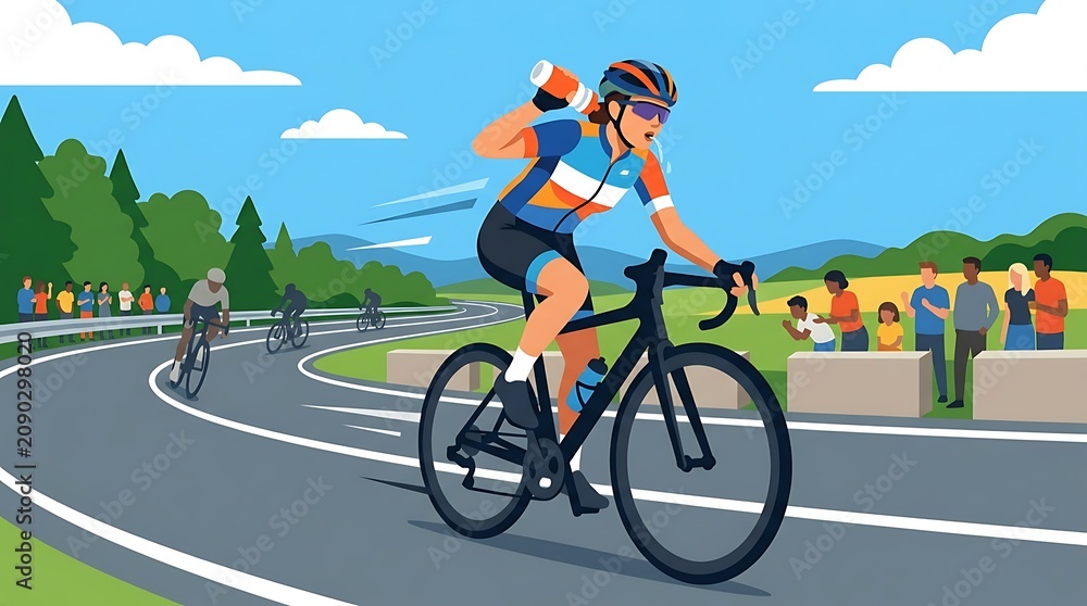 Fototapeta premium Professional cyclist drinking water during road race competition