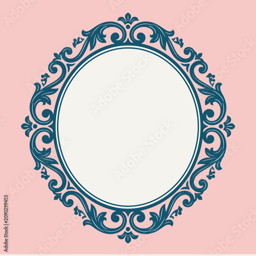 Elegant vintage oval frame with ornate blue filigree details