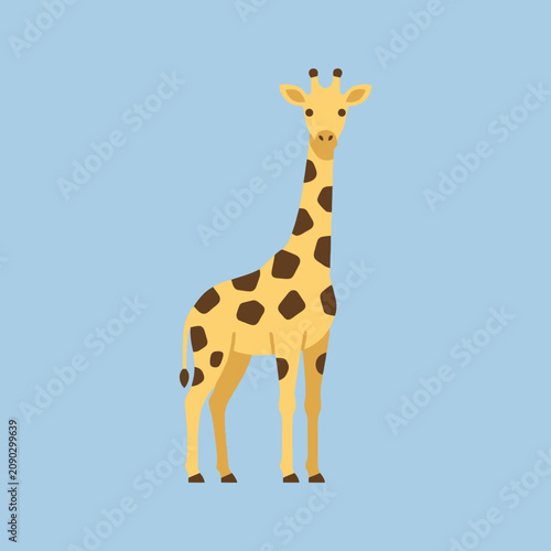 A cute cartoon giraffe stands on a blue background