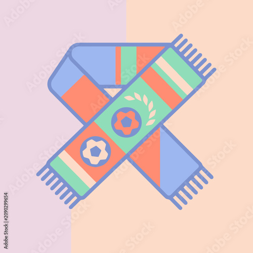 Colorful striped winter scarf with floral patterns on a pastel background